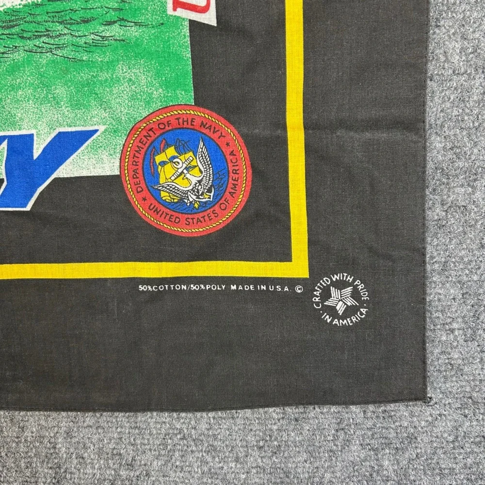 Vintage US Navy Bandana Aircraft Carrier Fighter Jet Black USA Made Cotton Poly